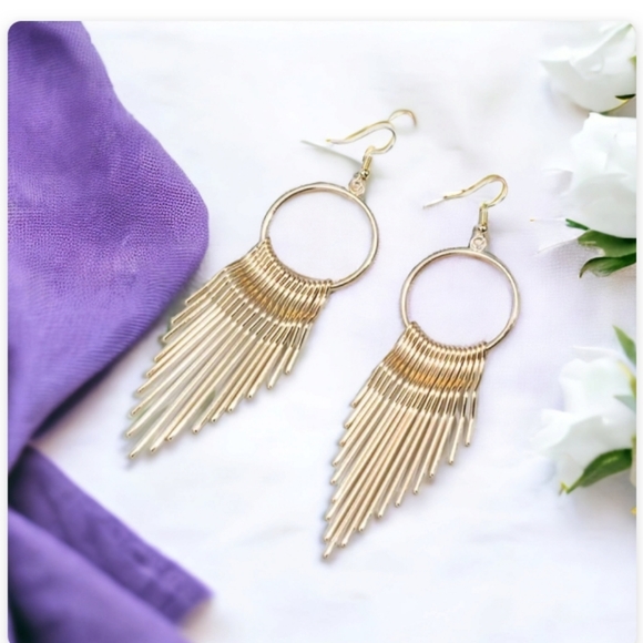 Gold Drop Dangling Earrings - Picture 10 of 11